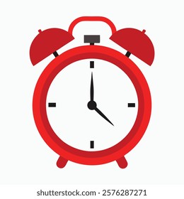 An analogic alarm clock on a white background with copy space