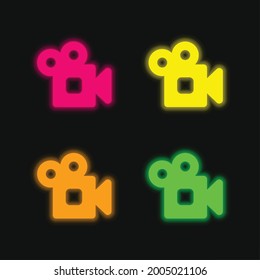 Analogic Video Camera four color glowing neon vector icon