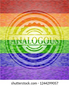 Analogous emblem on mosaic background with the colors of the LGBT flag