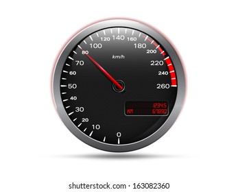 Analogue car speedometer, isolated on white