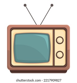 Vector de dibujos animados de iconos de conjunto de televisión analógico. Casete retro. Audio antiguo