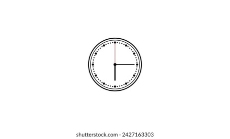 Analogue wall clock vector with hour, minutes, and seconds hands, Analogue clock icon vector illustration
