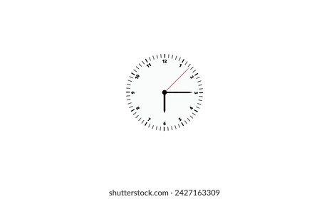 Analogue wall clock vector with hour, minutes, and seconds hands, Analogue clock icon vector illustration