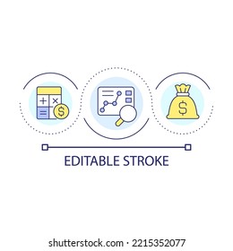 Analyse And Calculate Profit Loop Concept Icon. Successful Investment. Business Forecast Abstract Idea Thin Line Illustration. Isolated Outline Drawing. Editable Stroke. Arial Font Used