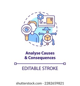 Analyse causes and consequences concept icon. Disruption action plan abstract idea thin line illustration. Isolated outline drawing. Editable stroke. Arial, Myriad Pro-Bold fonts used