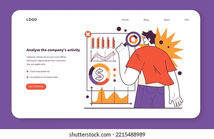 Analyse the company's activity web banner or landing page. Effective business and financial review in conditions of economic stagnation. Business-saving actions. Flat vector illustration