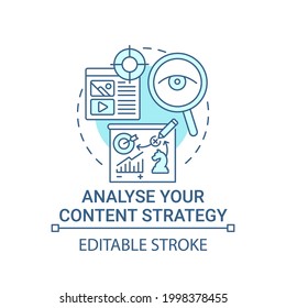 Analyse content strategy concept icon. Viral content technique abstract idea thin line illustration. Brainstorming ideas. Social engagement. Vector isolated outline color drawing. Editable stroke