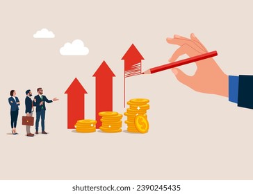 Analyse data, profit and Company growth. Finance growth arrow with Graph. Flat vector illustration.