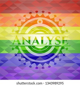 Analyse emblem on mosaic background with the colors of the LGBT flag
