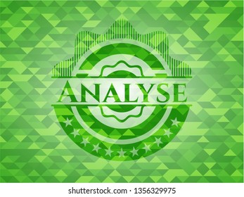 Analyse green emblem. Mosaic background