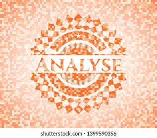 Analyse orange tile background illustration. Square geometric mosaic seamless pattern with emblem inside.