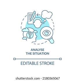 Analyse Situation Turquoise Concept Icon. Strategy For Emotional Regulation Abstract Idea Thin Line Illustration. Isolated Outline Drawing. Editable Stroke. Arial, Myriad Pro-Bold Fonts Used