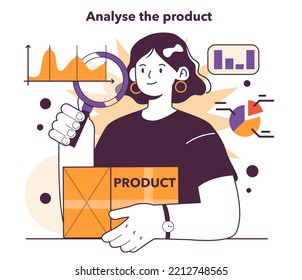 Analyse your product. Effective product research and tests in conditions of economic stagnation. Economic activity decline, business-saving actions. Flat vector illustration