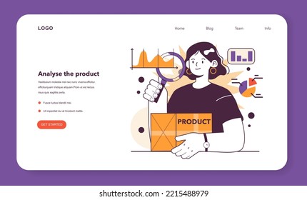 Analyse your product web banner or landing page. Effective product research and tests in conditions of economic stagnation. Economic activity decline, business-saving actions. Flat vector illustration