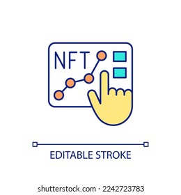 Analysing NFT rate rising RGB color icon. Information for crypto investors. Digital tokens trading. Isolated vector illustration. Simple filled line drawing. Editable stroke. Arial font used