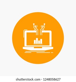 Analysis, analytical, management, online, platform White Glyph Icon in Circle. Vector Button illustration