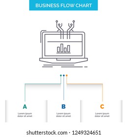 Analysis, analytical, management, online, platform Business Flow Chart Design with 3 Steps. Line Icon For Presentation Background Template Place for text