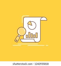 Analysis, analytics, business, financial, research Flat Line Filled Icon. Beautiful Logo button over yellow background for UI and UX, website or mobile application
