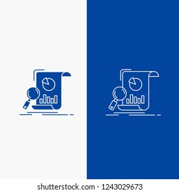 Analysis, analytics, business, financial, research Line and Glyph web Button in Blue color Vertical Banner for UI and UX, website or mobile application
