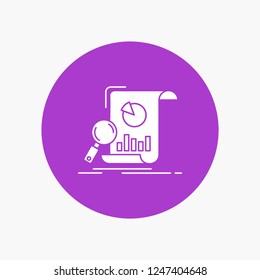 Analysis, analytics, business, financial, research White Glyph Icon in Circle. Vector Button illustration