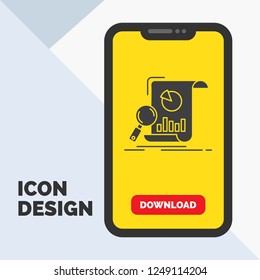 Analysis, analytics, business, financial, research Glyph Icon in Mobile for Download Page. Yellow Background