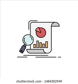 Analysis, analytics, business, financial, research Flat Color Icon Vector. Vector Icon Template background