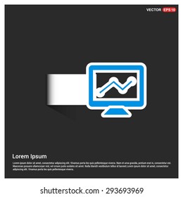 analysis application progress icon - abstract logo type icon - abstract Blue button on white sticker shadow background. Vector illustration