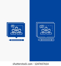 Analysis, argument, business, convince, debate Line and Glyph web Button in Blue color Vertical Banner for UI and UX, website or mobile application