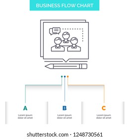 Analysis, argument, business, convince, debate Business Flow Chart Design with 3 Steps. Line Icon For Presentation Background Template Place for text