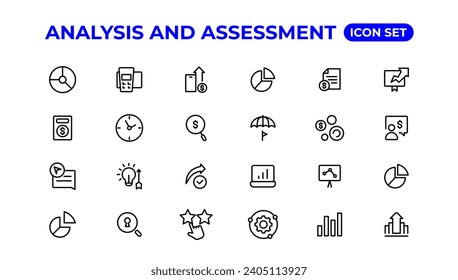 Analysis and assessment line icons collection.Thin outline icons pack.
