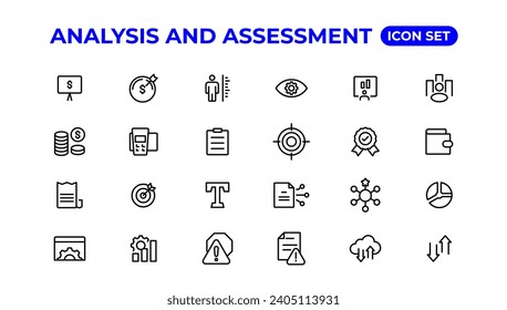 Analysis and assessment line icons collection.Thin outline icons pack.
