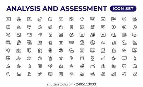 Analysis and assessment line icons collection.Thin outline icons pack.

