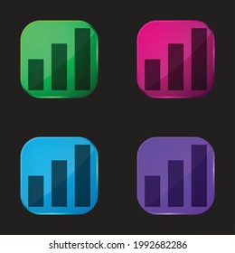 Barras de análisis. Icono de botón de cuatro colores de la infografía de vidrio