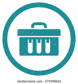 Analysis Box grainy textured icon inside circle for overlay watermark stamps. Flat symbol with dust texture.
