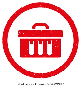 Analysis Box grainy textured icon inside circle for overlay watermark stamps. Flat symbol with dust texture. Circled dotted vector red ink rubber seal stamp with grunge design on a white background.