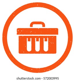 Analysis Box grainy textured icon inside circle for overlay watermark stamps. Flat symbol with dust texture.