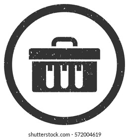 Analysis Box grainy textured icon inside circle for overlay watermark stamps. Flat symbol with unclean texture.