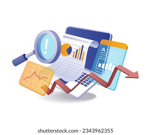 Analysis business paper sheets flat isometric