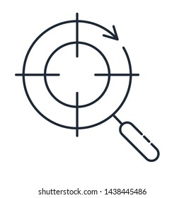 Analysis of business prospects. Vector linear icon, white background.