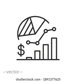 analysis business statistic icon, insight financial data, overview economic dashboard, risk and result, thin line symbol on white background - editable stroke vector illustration eps10