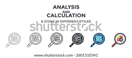 Analysis And Calculation Icon In Different Style Vector Illustration. Designed In Thin Line, Regular Line, Bold Line, Glyph, Color Fill, And Flat Style Can Be Used For Web