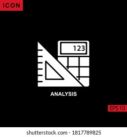 Analysis calculator and ruler vector icon on black background. Illustration flat icon for graphic, print media interfaces and web design.