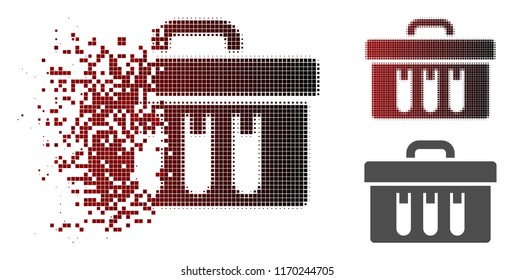 Analysis case icon in sparkle, dotted halftone and undamaged entire versions. Elements are grouped into vector sparkle analysis case icon.