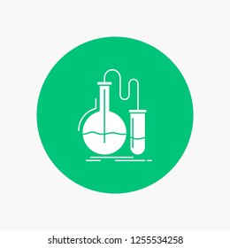 Analysis, chemistry, flask, research, test White Glyph Icon in Circle. Vector Button illustration