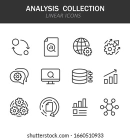 Analizar iconos lineales en negro sobre fondo blanco