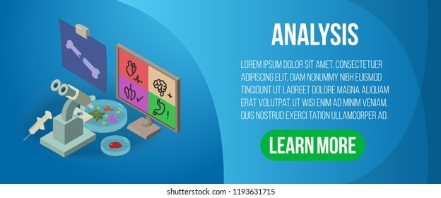 Analysis concept banner. Isometric banner of analysis vector concept for web, giftcard and postcard