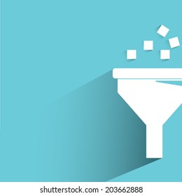 analysis concept, data filtering concept, blue background, flat and shadow theme