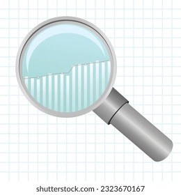 Analysis concept. Graphic trend in magnifier. vector