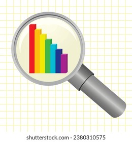 Analysis concept. Graphic trend in magnifier. vector