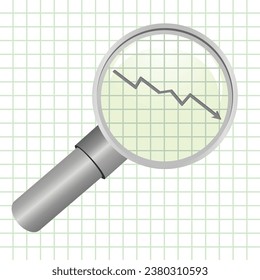 Analysis concept. Graphic trend in magnifier. vector